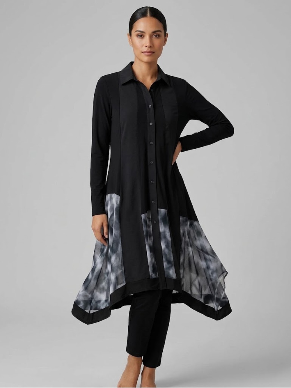 Luukaa - Black Long-Sleeve Button-Down Tunic